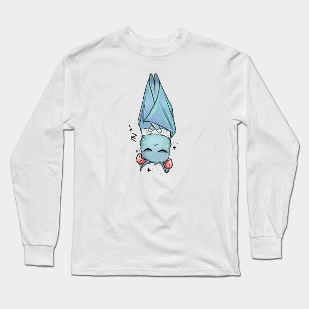 light blue cute bat sleeping upside down Long Sleeve T-Shirt by Artlovelight